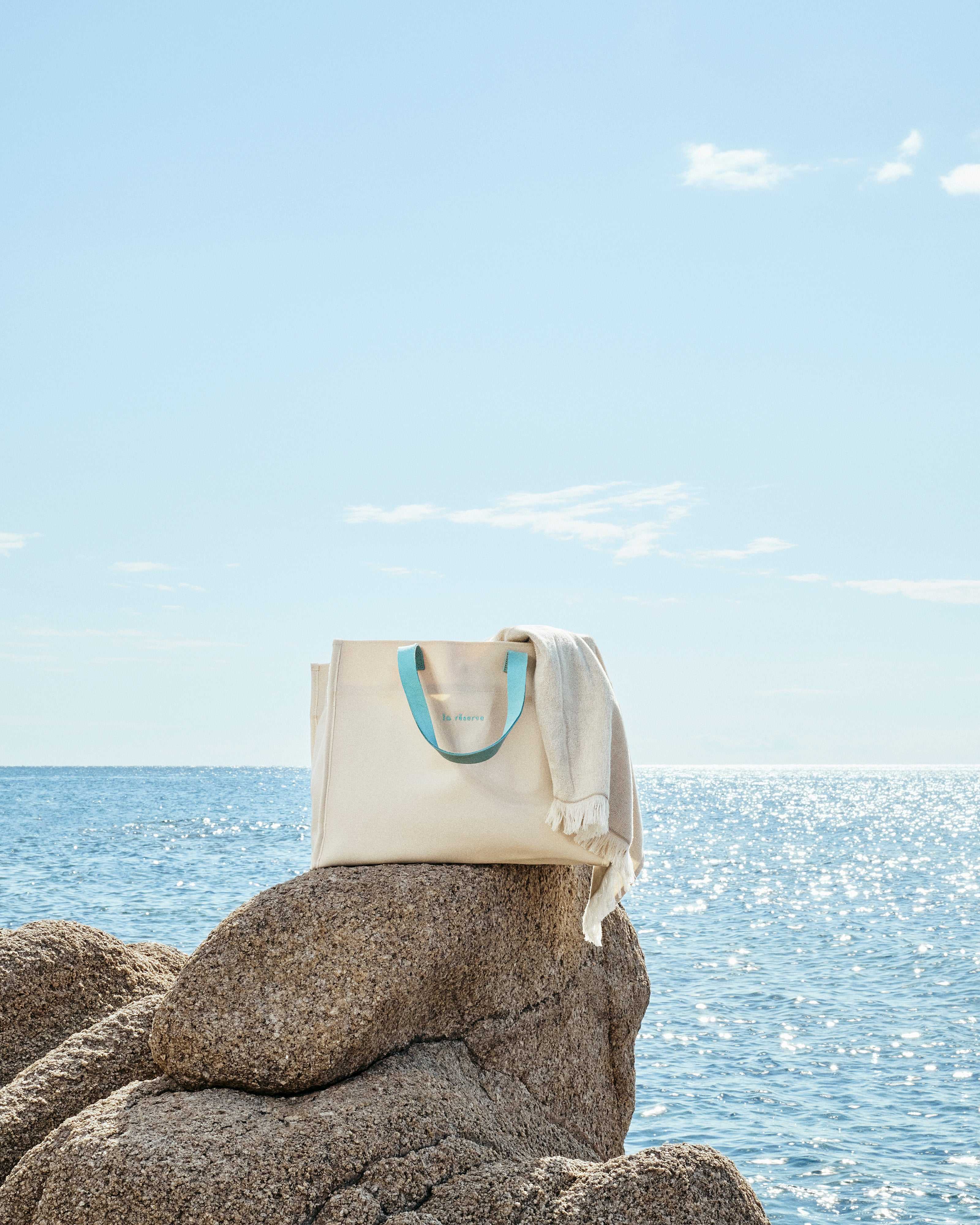 Canebier Tote La Réserve Ramatuelle - Beige and Turquoise Leather