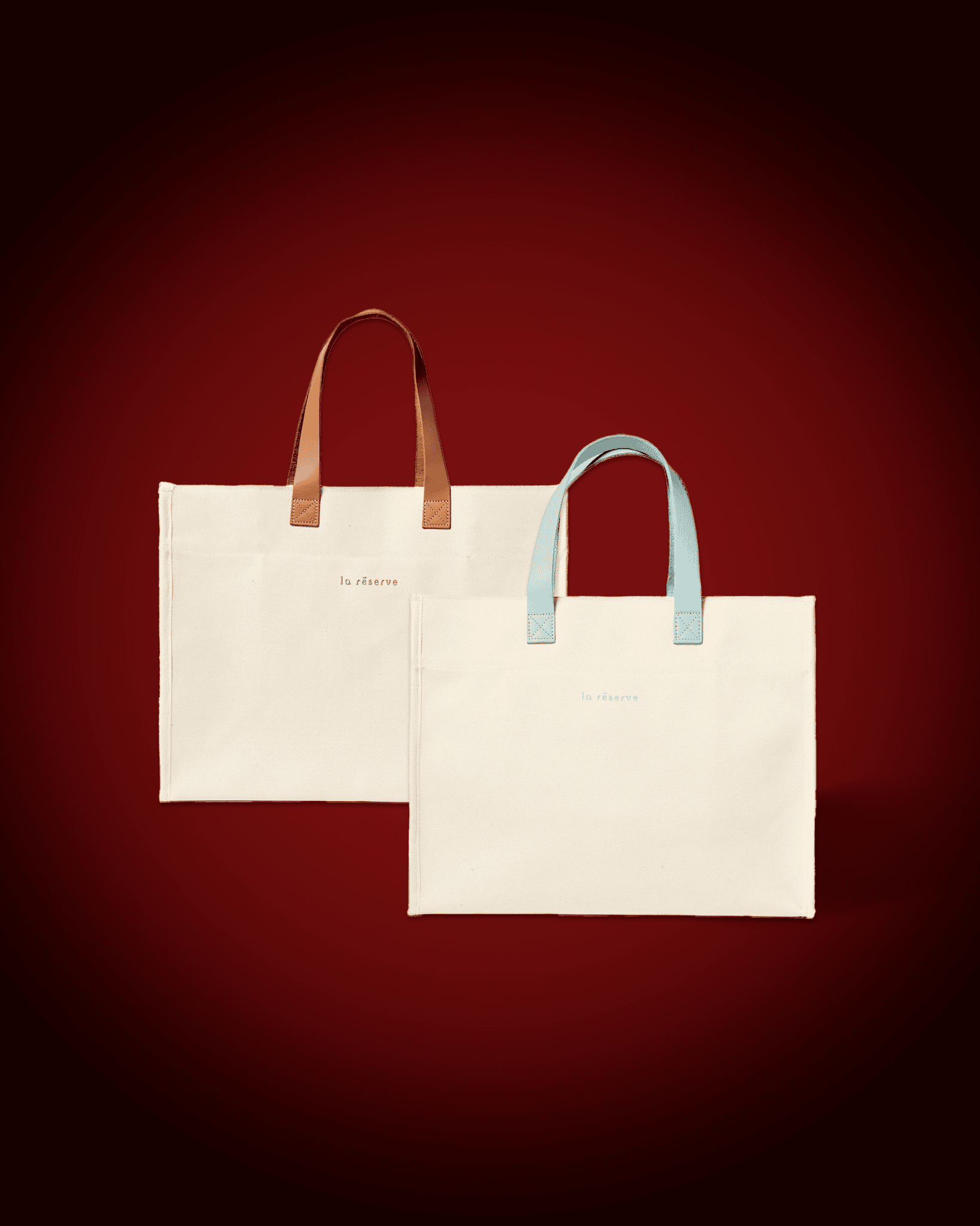 Duo de cabas Canebier La Réserve - Cuir brun et turquoise - La Réserve Boutique