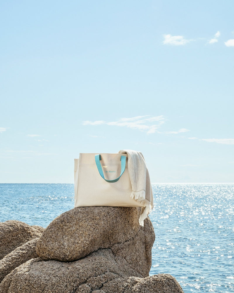 Cabas Canebier La Réserve Ramatuelle - Beige et Cuir Turquoise - La Réserve Boutique