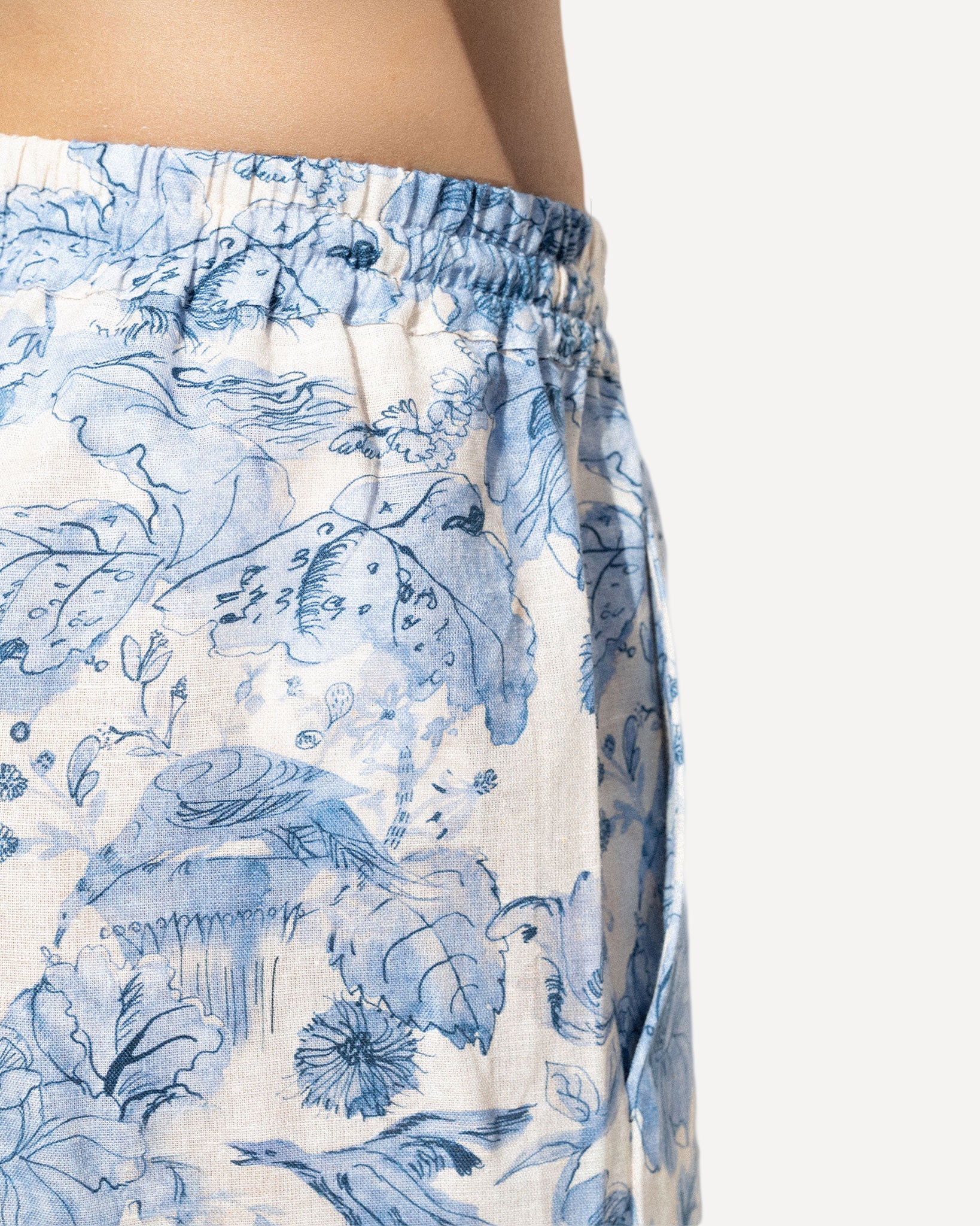 Pantalon de pyjama en coton & lin « Riviera Flora » - La Réserve Boutique